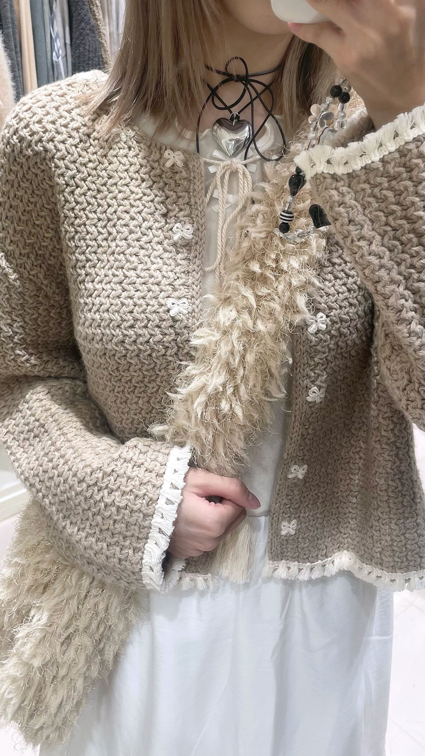 二色入!拼色蝴蝶綁帶外套✨