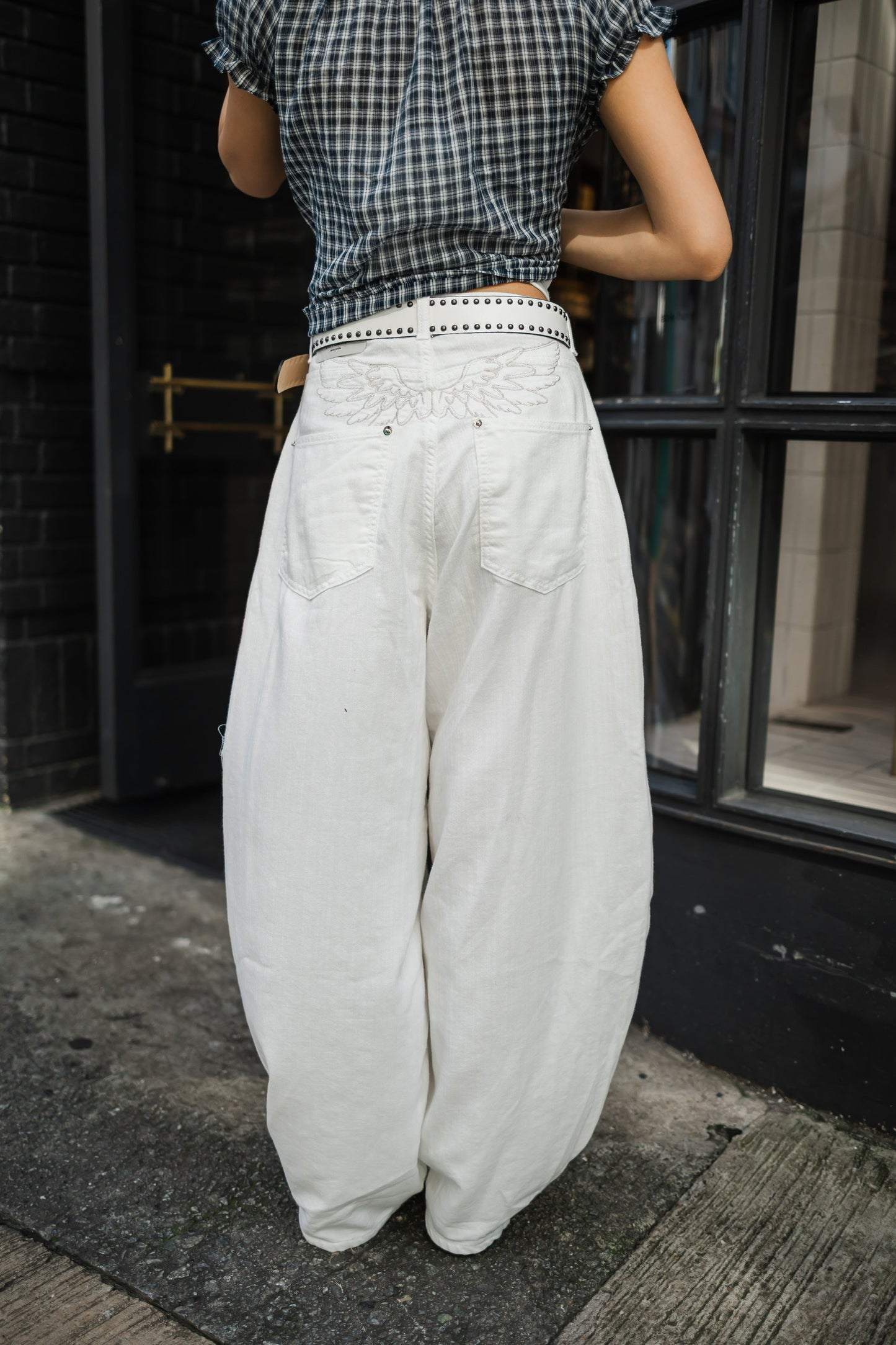 復古泡泡袖格仔襯衫🫧