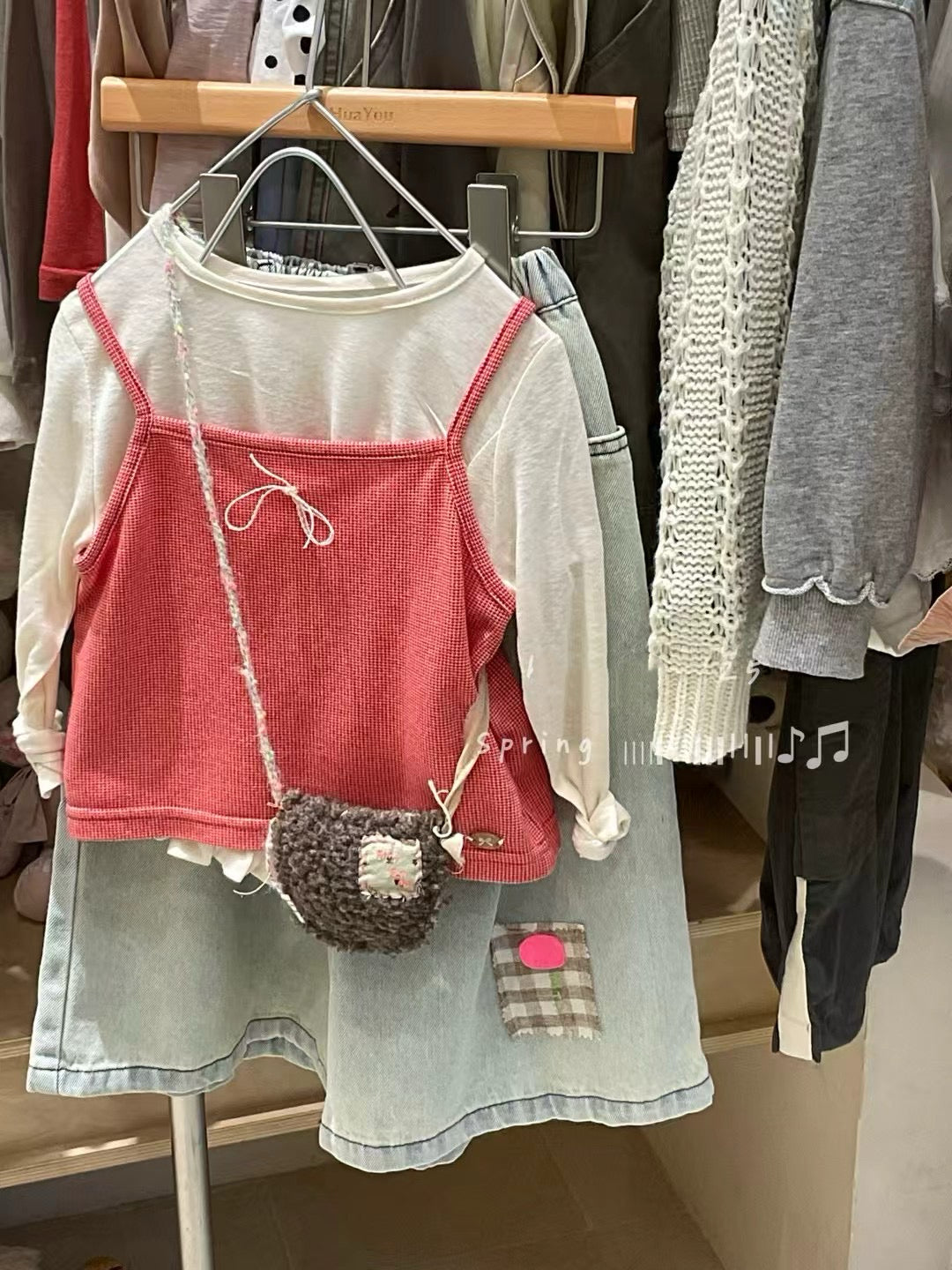 🎀💕粉紅蝴蝶馬甲+橡筋口袋牛仔褲