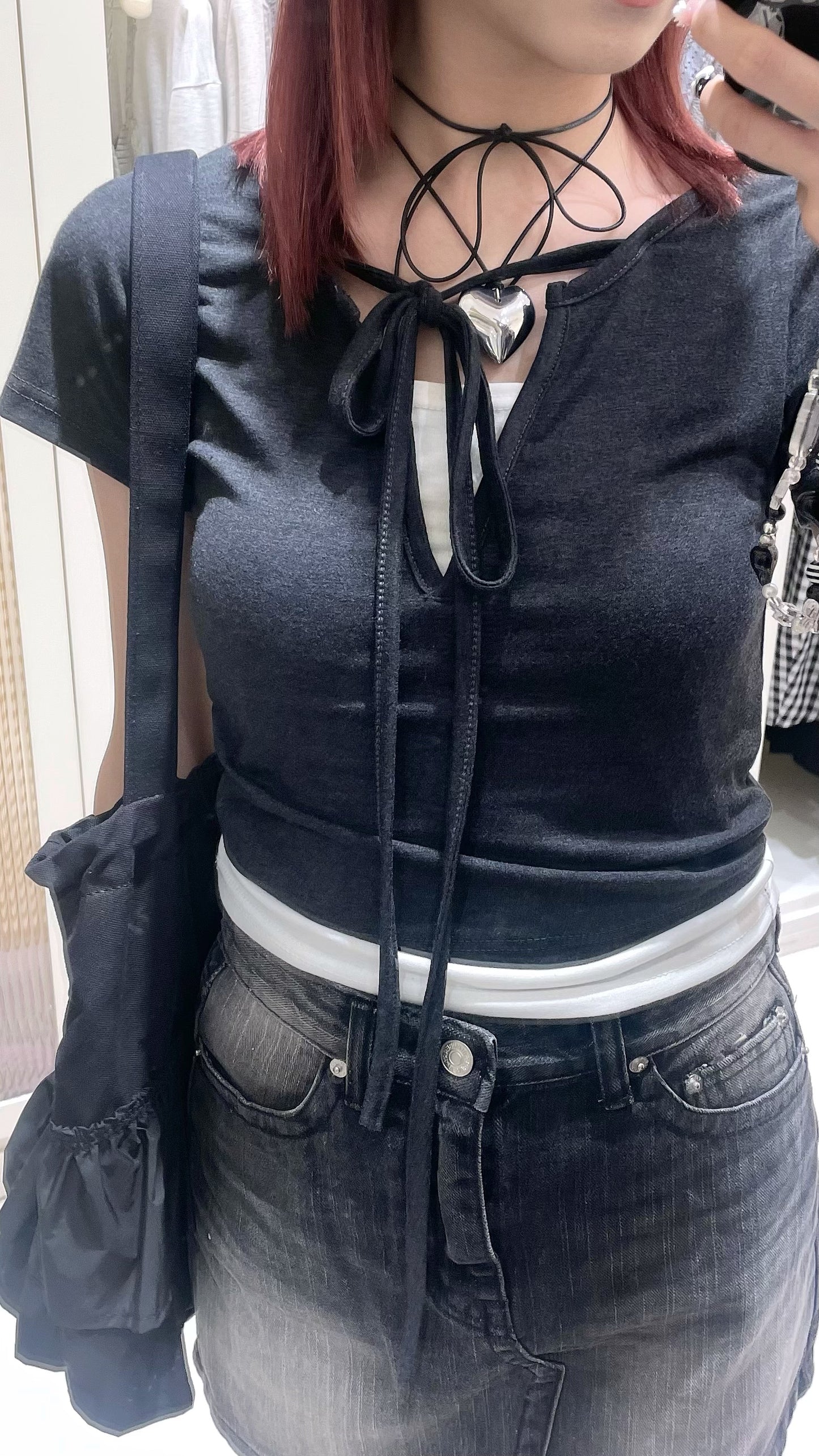 三色入!韓系V領綁帶拼色上衣✨