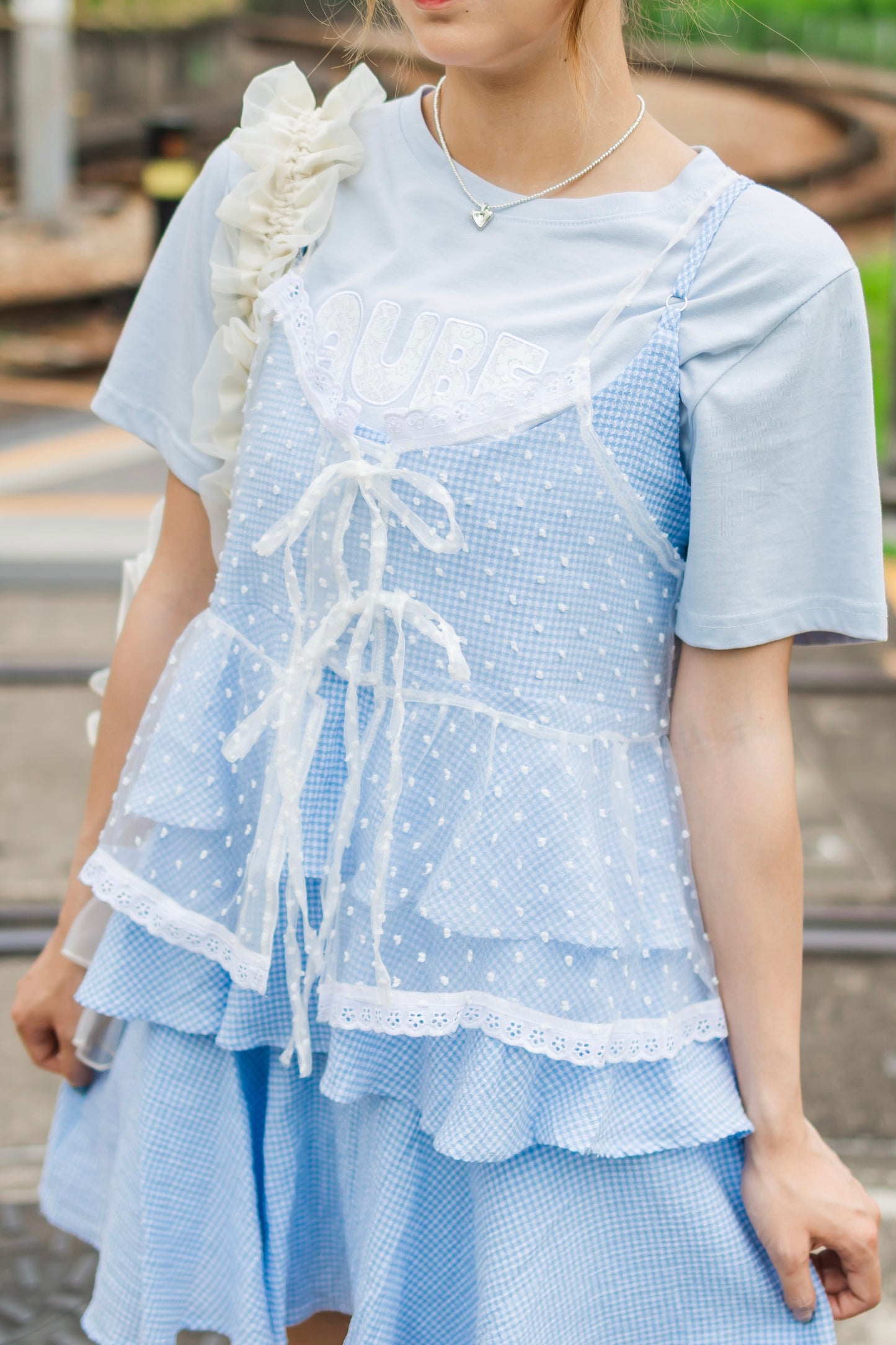 肩帶可調!💎✨藍色荷葉花邊OPS