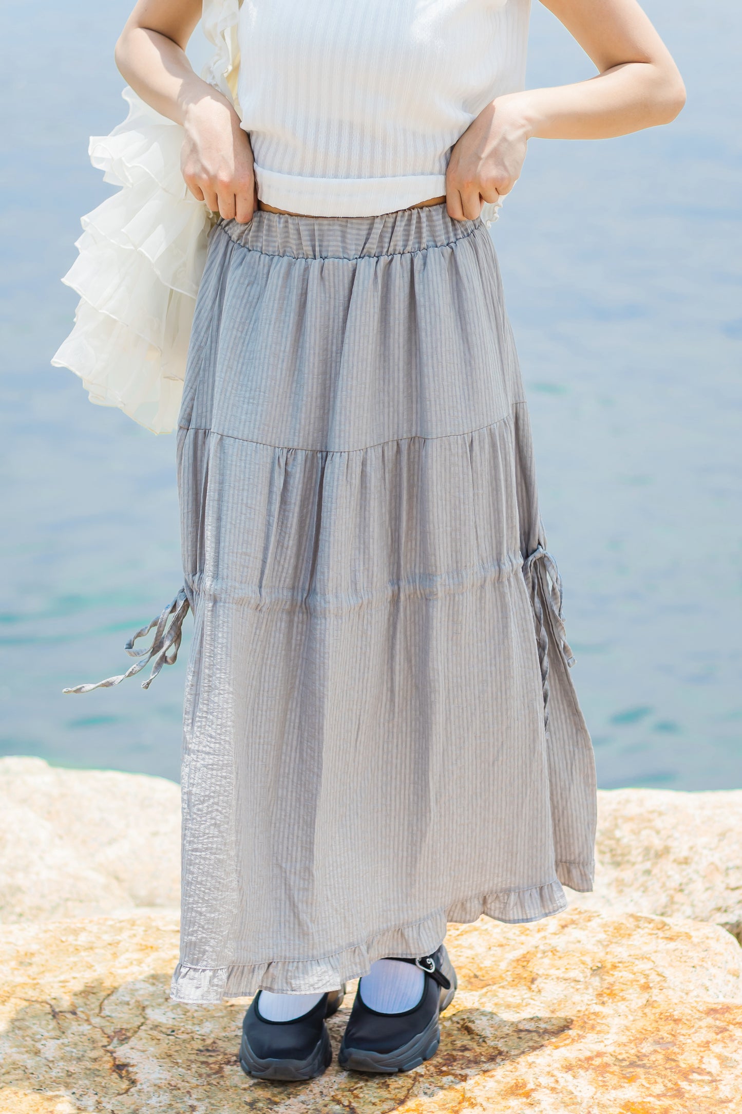 日系格雷色系綁帶長裙🩶