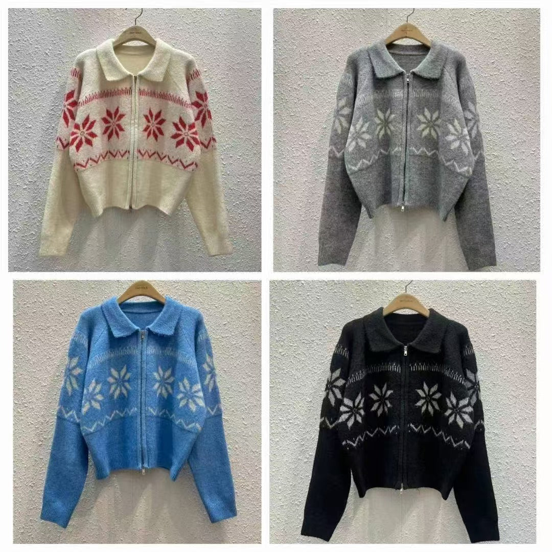 針織翻領雪花毛衣❄️