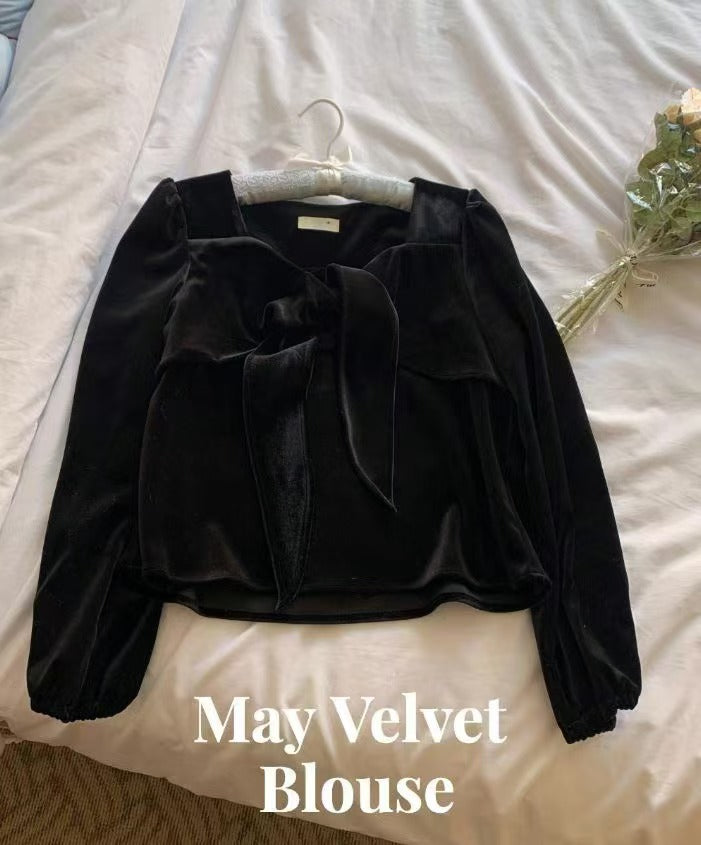 淨色絲絨蝴蝶結上衣🎀