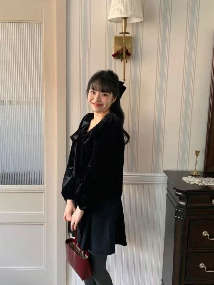 淨色絲絨蝴蝶結上衣🎀