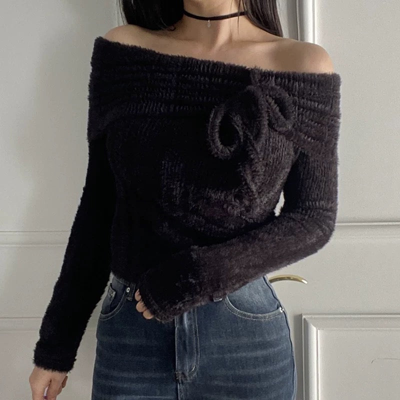 超舒適系列!馬海毛蝴蝶一字肩上衣🤍