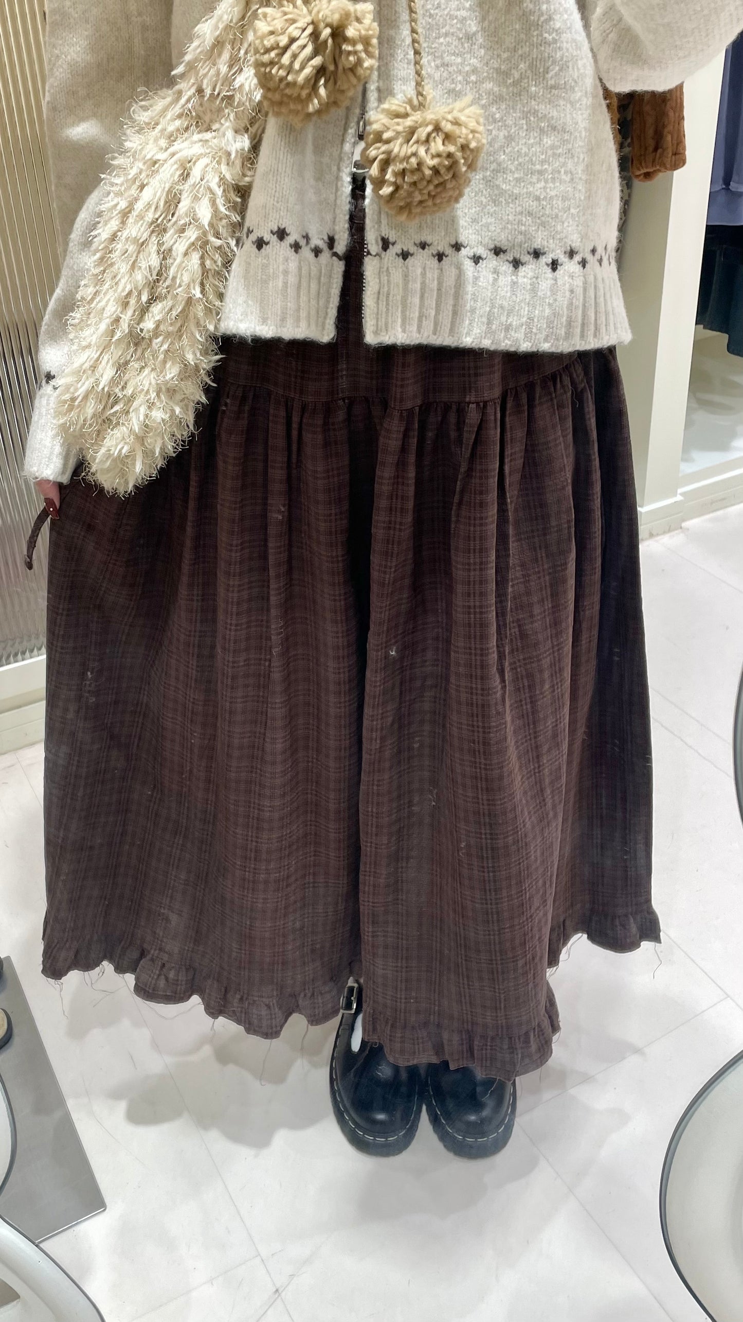 鬆緊木耳邊格子長裙🧸