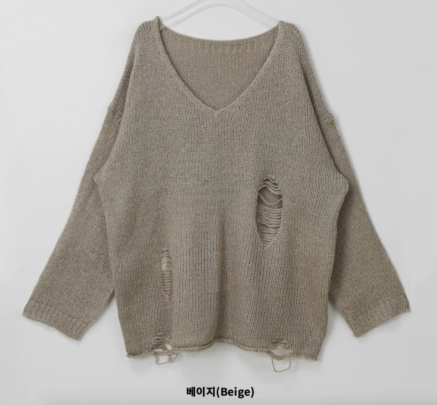 🎀閉眼入-長款V領針織洞洞毛衣