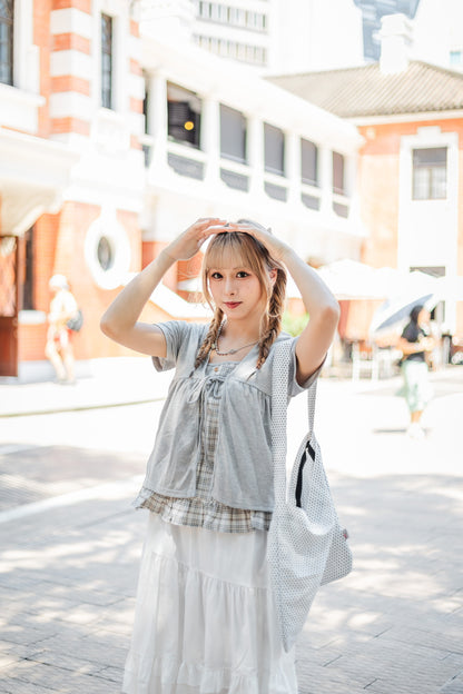 復古拼接格紋短袖上衣🐰