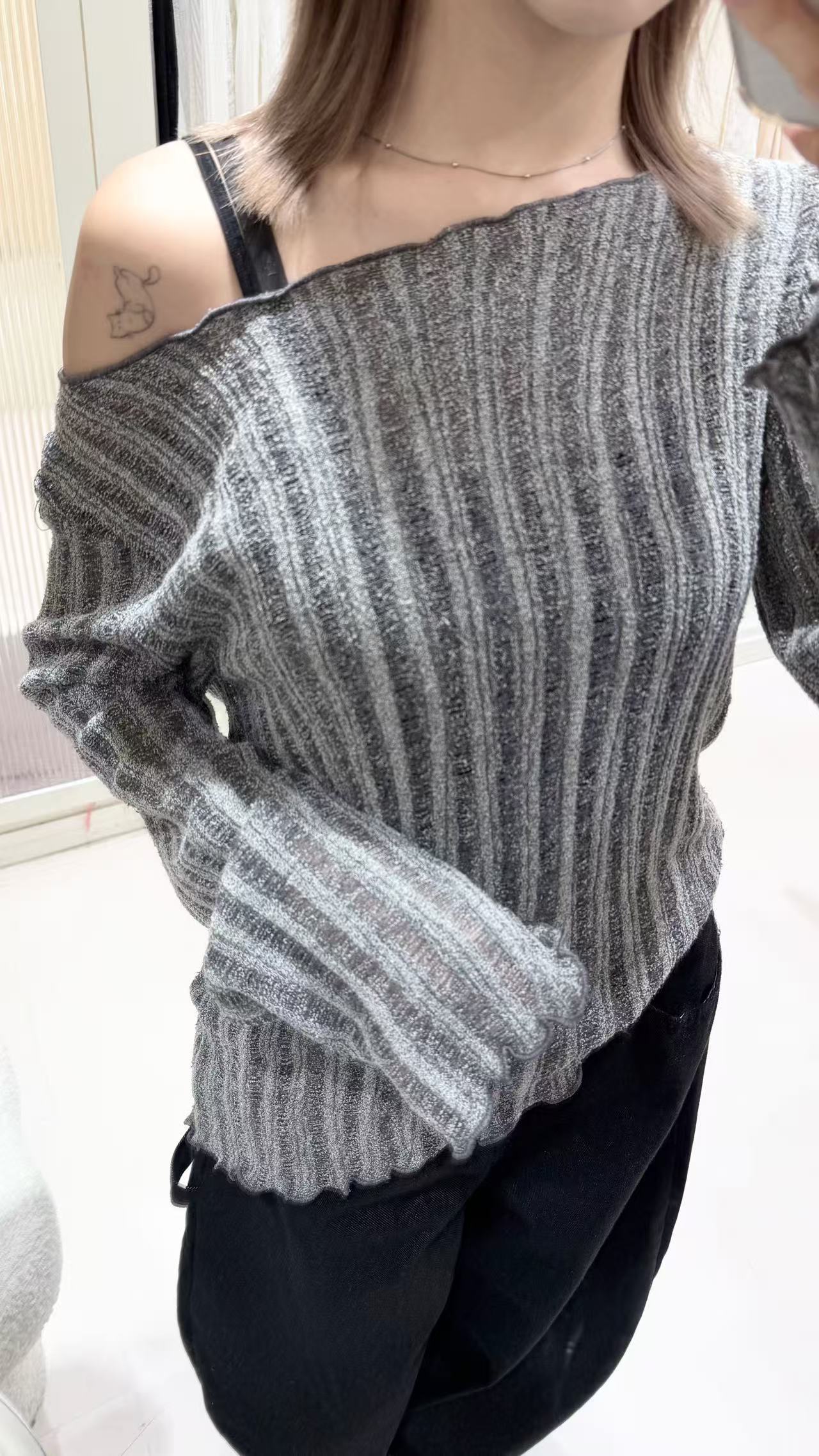 韓系針織露肩毛衣套裝🖤