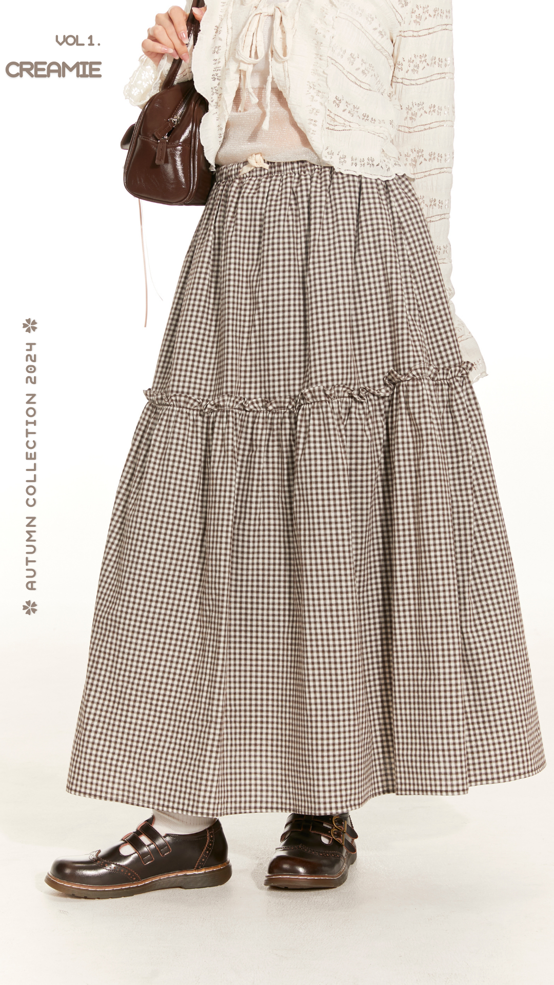 Classic Pattern - Lovely Ruffle Plaid Skirt-棕色🤎