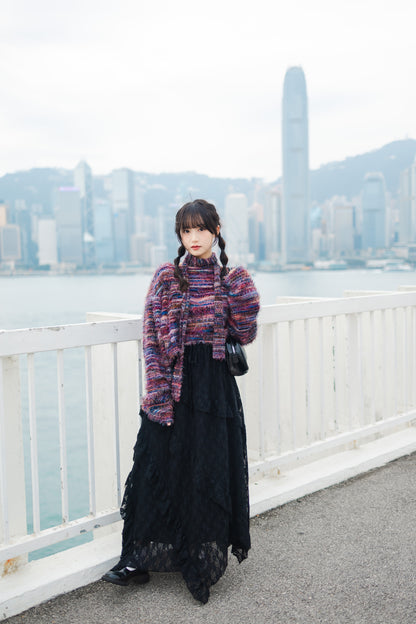 日系必入💖 重工蕾絲蛋糕長裙 - 黑色