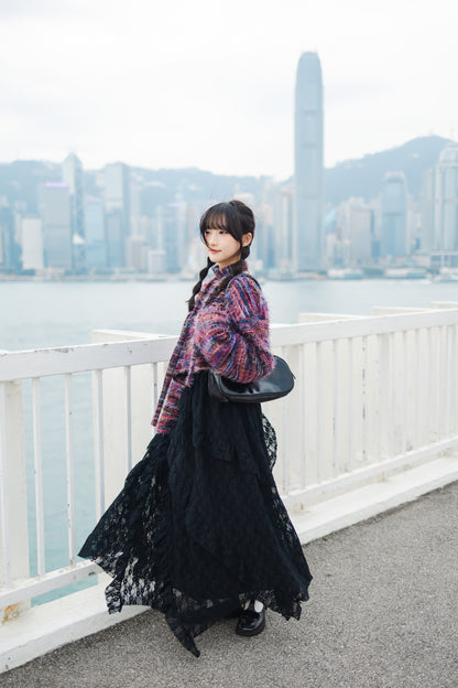 日系必入💖 重工蕾絲蛋糕長裙 - 黑色