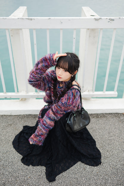 日系必入💖 重工蕾絲蛋糕長裙 - 黑色