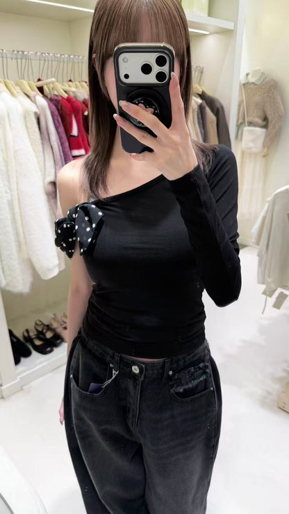 波點蝴蝶結牛仔set🖤✨