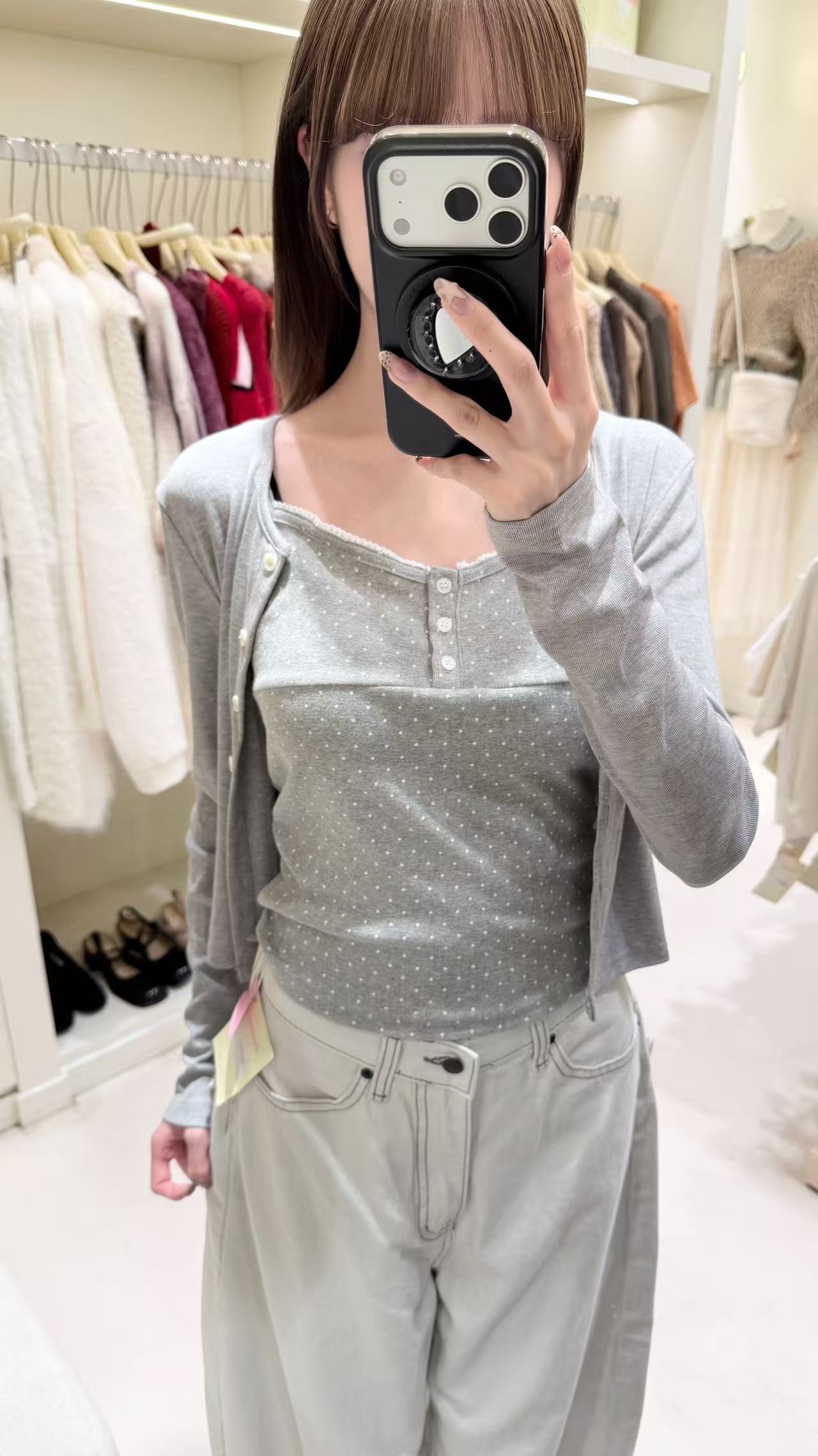 波點背心牛仔套裝📸
