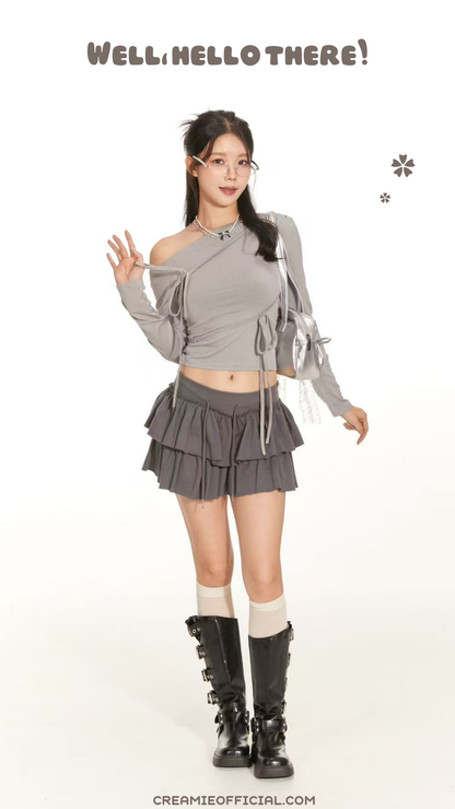 Snowy Marshmallow - Layers Mini skirt - 淺灰🖤