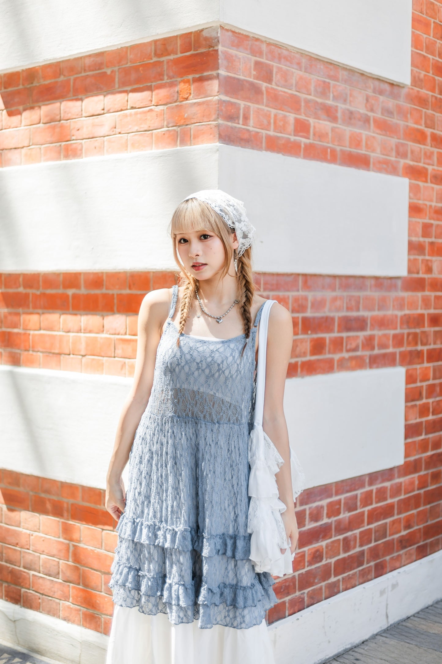 韓系花邊格仔背心🩵