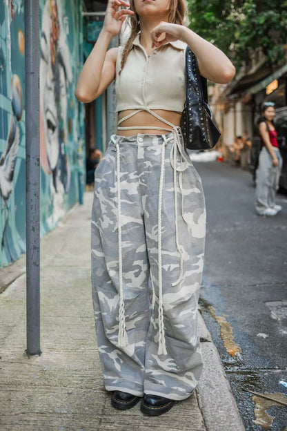 季度熱銷! 寬鬆豹紋長褲-淺灰色❤️‍🔥