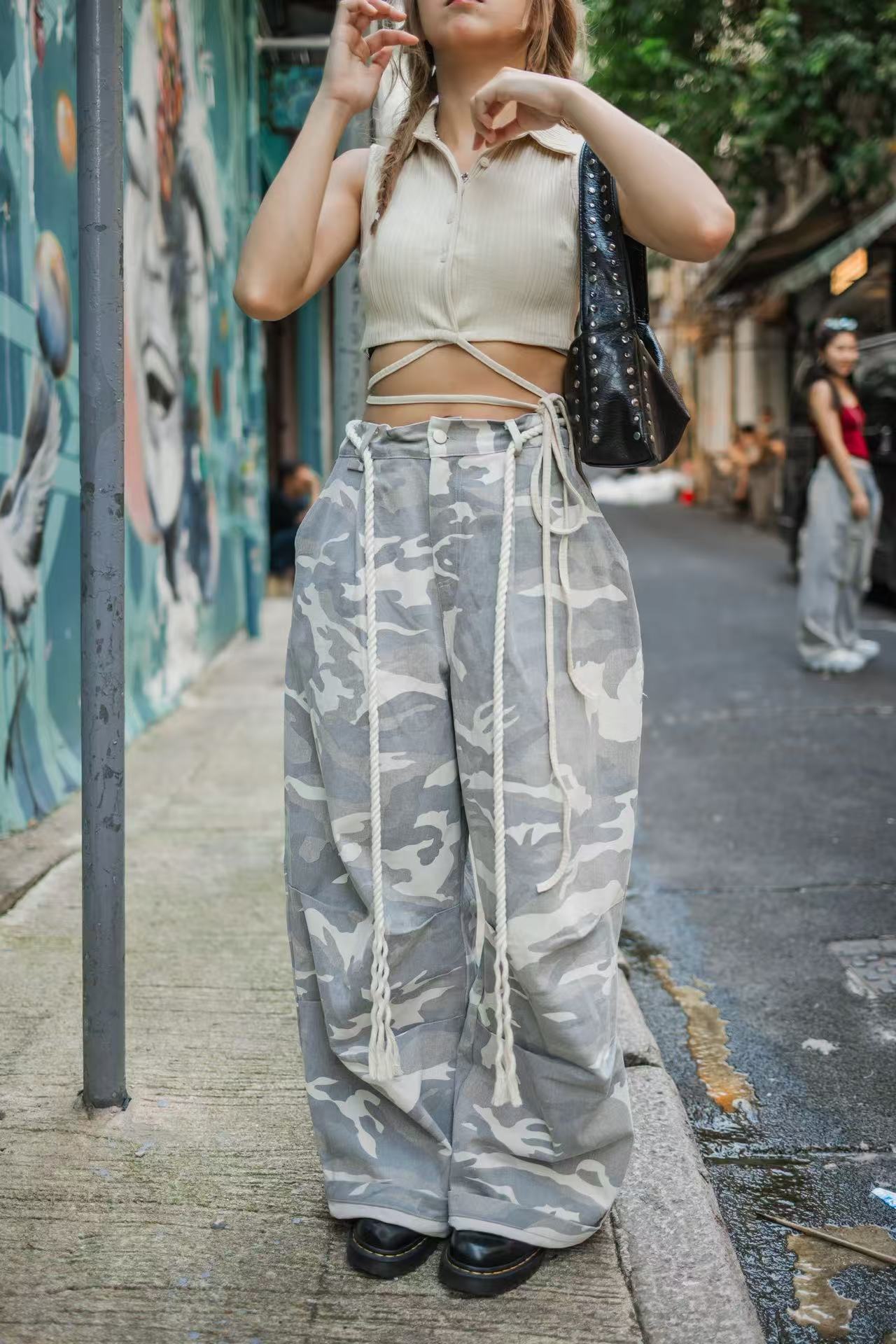 季度熱銷! 寬鬆豹紋長褲-淺灰色❤️‍🔥