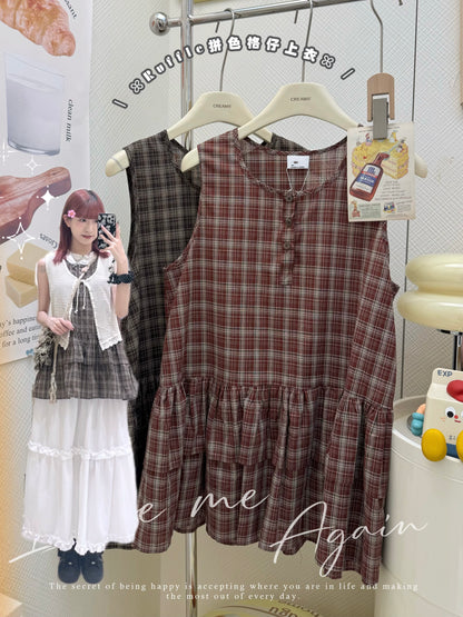 Ruffle拼色格仔上衣🛒🖤