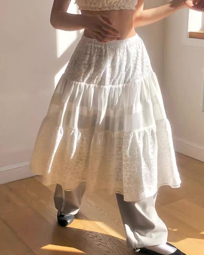 間條長袖上衣+蕾絲長裙🛒