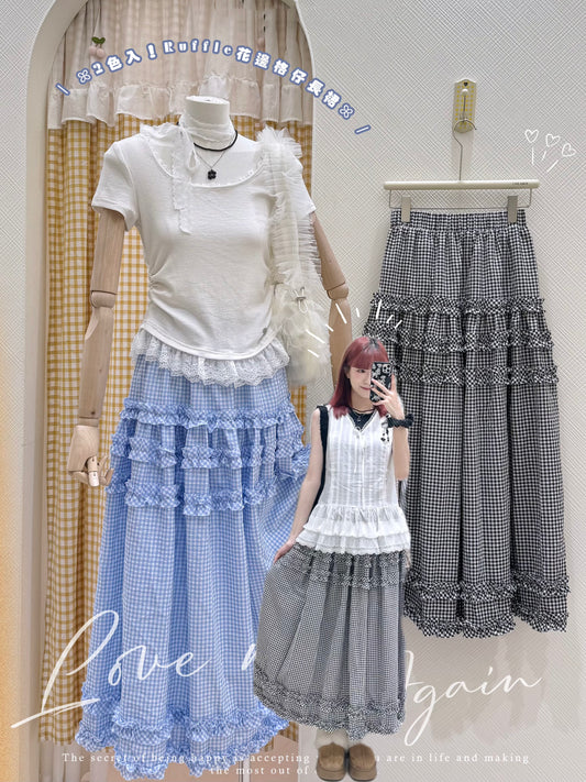 2色入！Ruffle花邊格仔長裙🌼✨