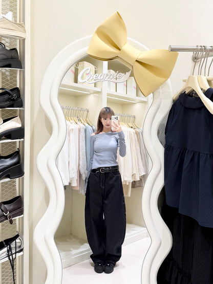 簡約露肩Top+牛仔長褲🩶