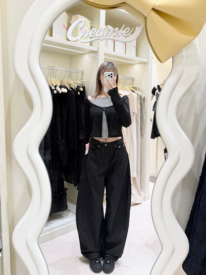 針織假兩件搭牛仔長褲🧶