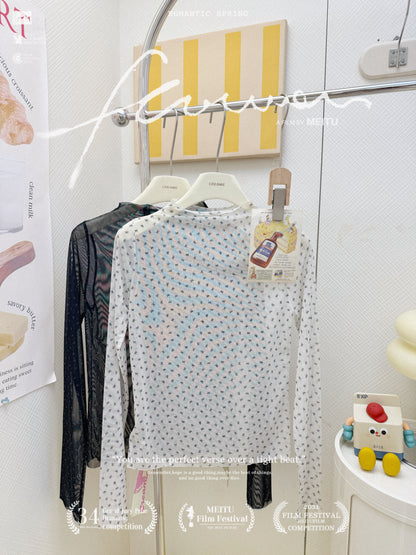 高領蝴蝶結網紗長袖上衣🎀