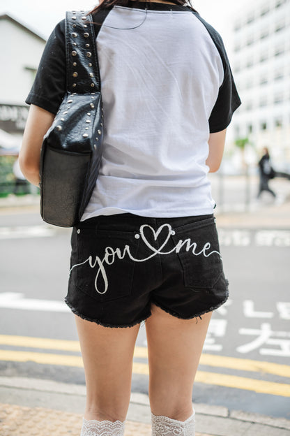 You Love Me❣️拼色字母短褲
