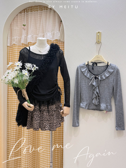 甜辣罩衫搭豹紋短裙🤎