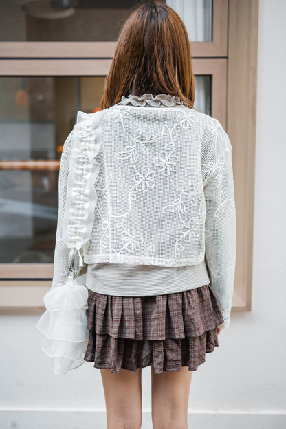 日系花花綁帶鏤空外套🫧