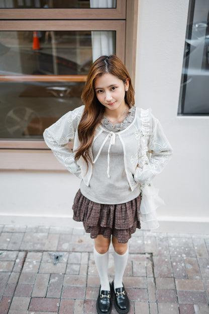 簡約花邊長袖上衣-brown🍂🤎