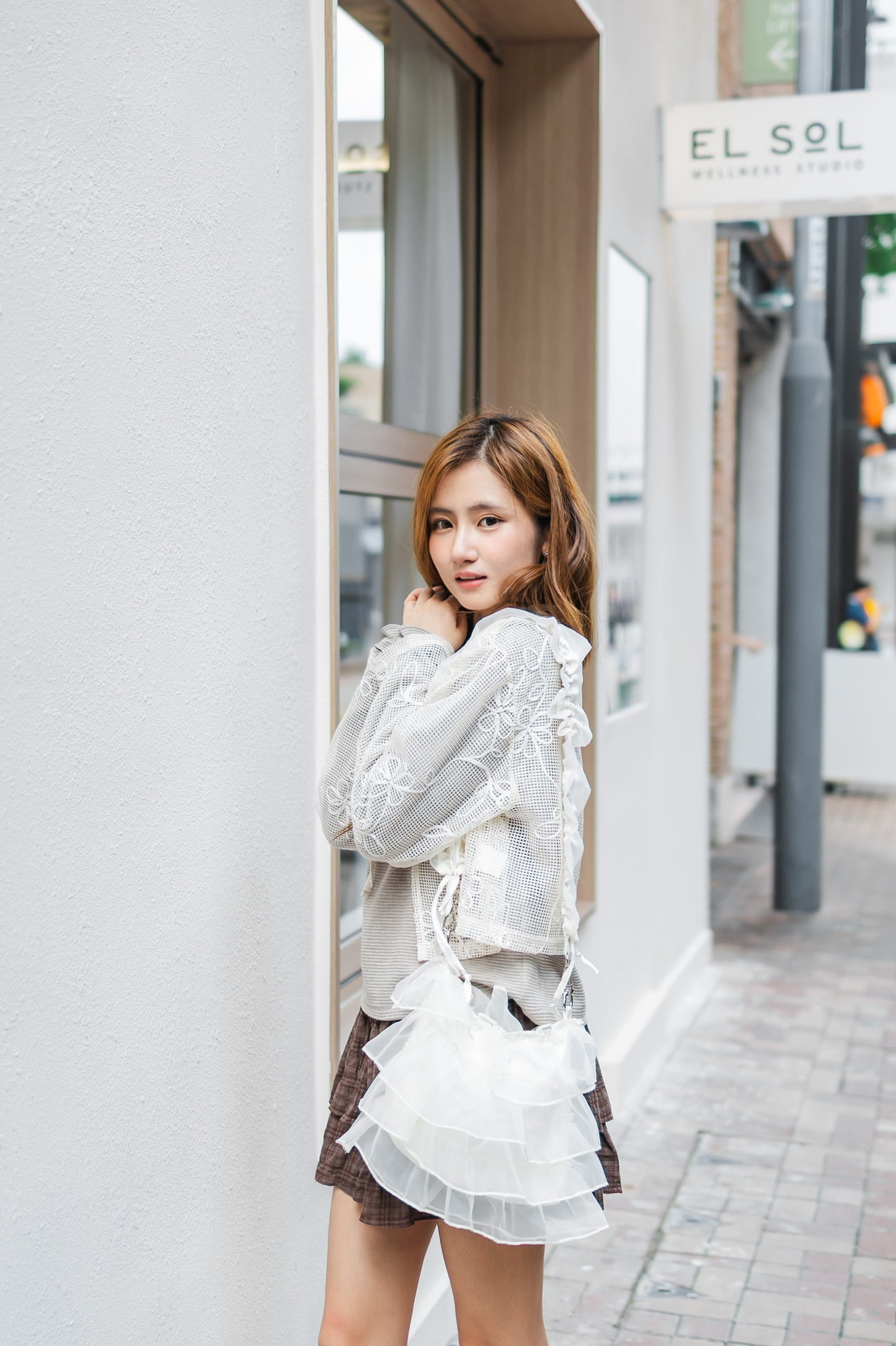 簡約花邊長袖上衣-brown🍂🤎