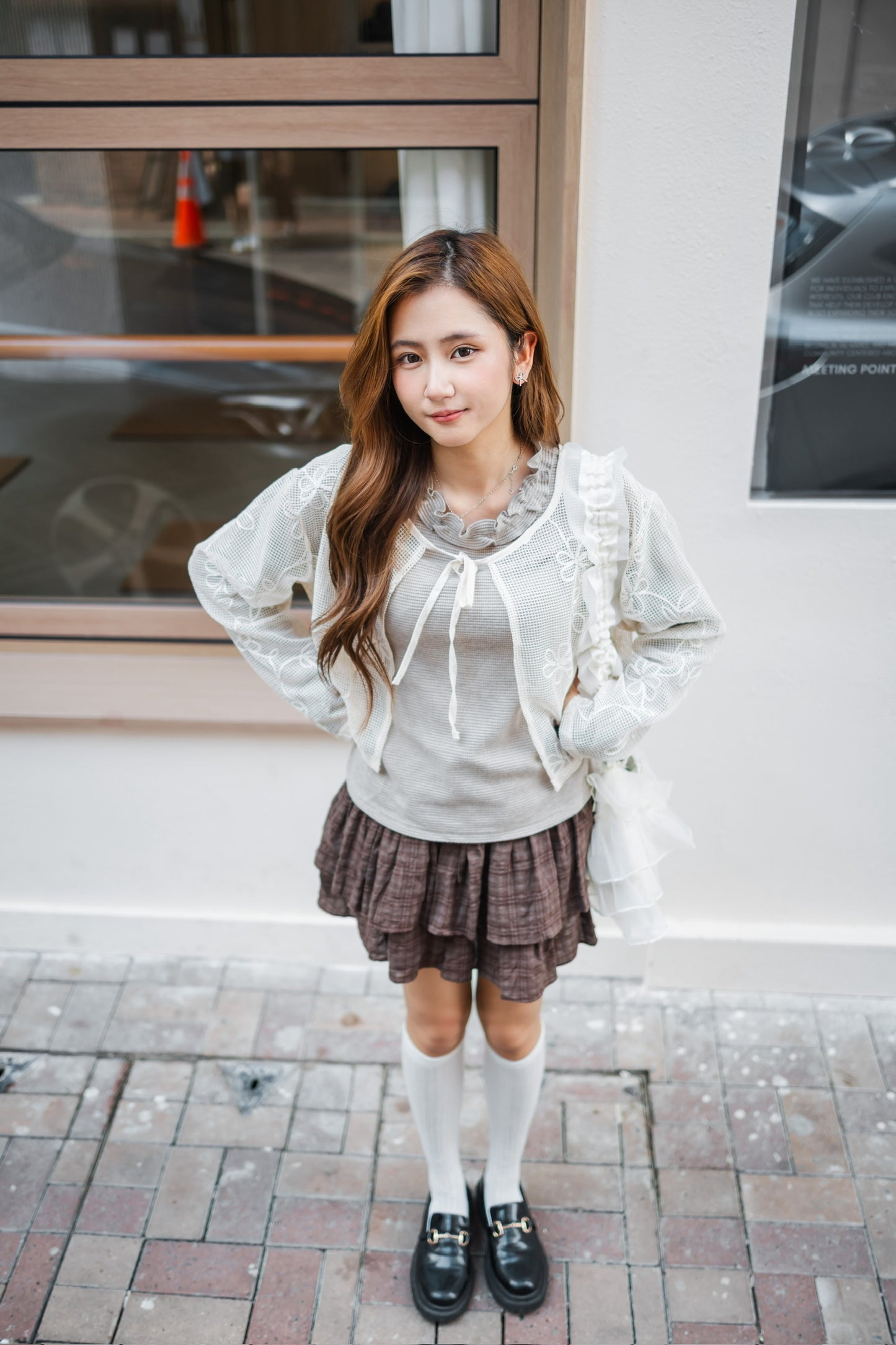 簡約花邊長袖上衣-brown🍂🤎