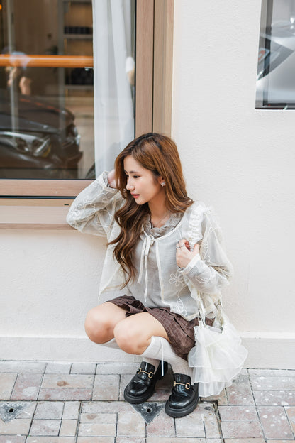 簡約花邊長袖上衣-brown🍂🤎