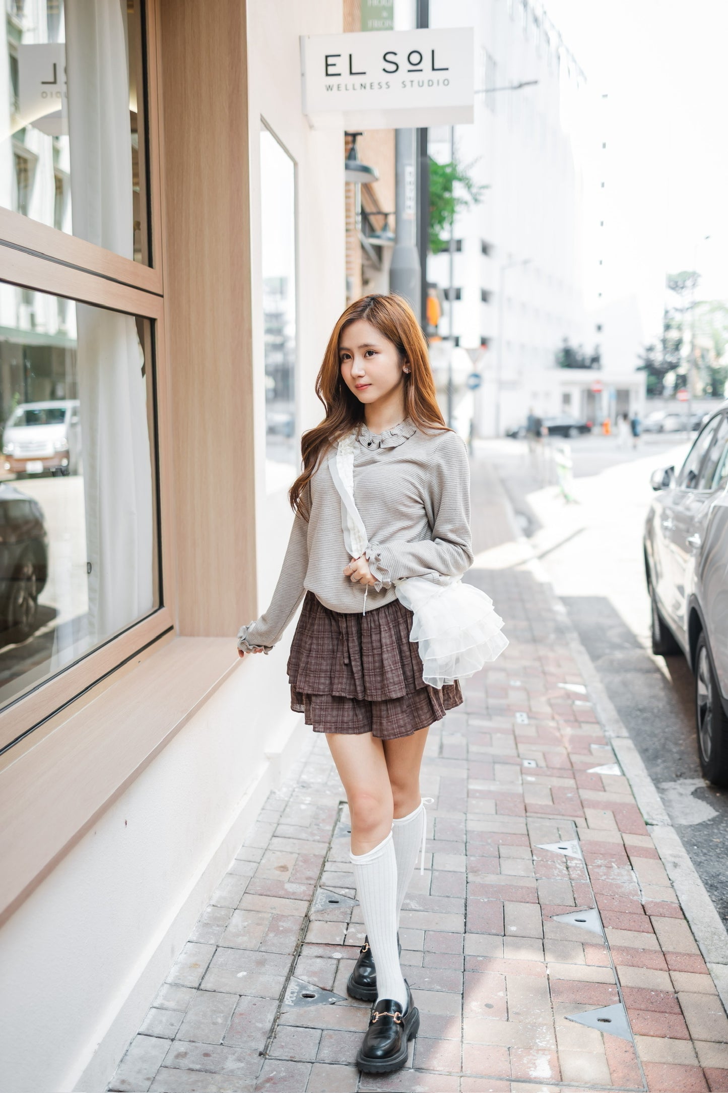 簡約花邊長袖上衣-brown🍂🤎