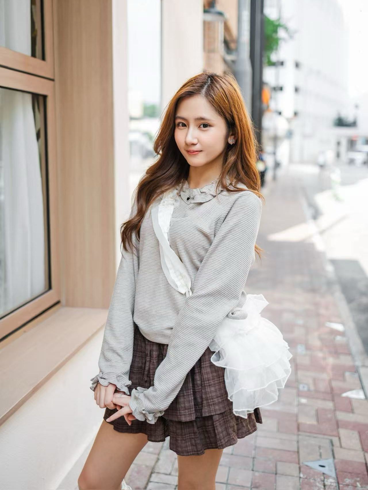 簡約花邊長袖上衣-brown🍂🤎