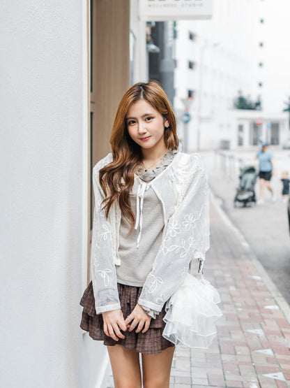 日系花花綁帶鏤空外套🫧