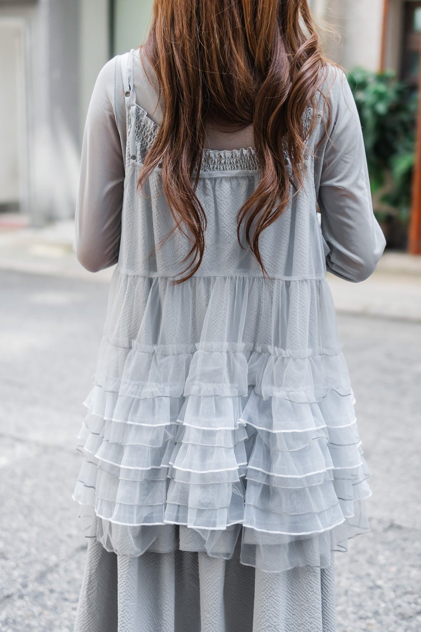 簡約網紗花邊長袖上衣🩵✨