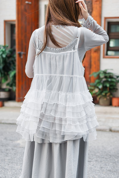 簡約網紗花邊長袖上衣🩵✨