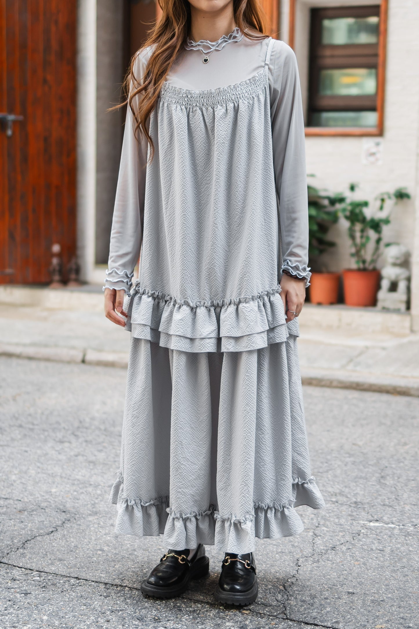 Ruffle花邊吊帶連身裙🩶✨