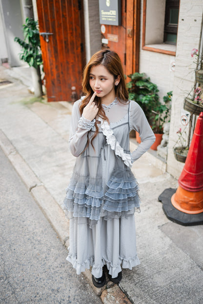 簡約網紗花邊長袖上衣🩵✨