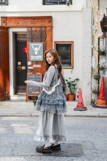 簡約網紗花邊長袖上衣🩵✨