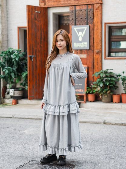 簡約網紗花邊長袖上衣🩵✨