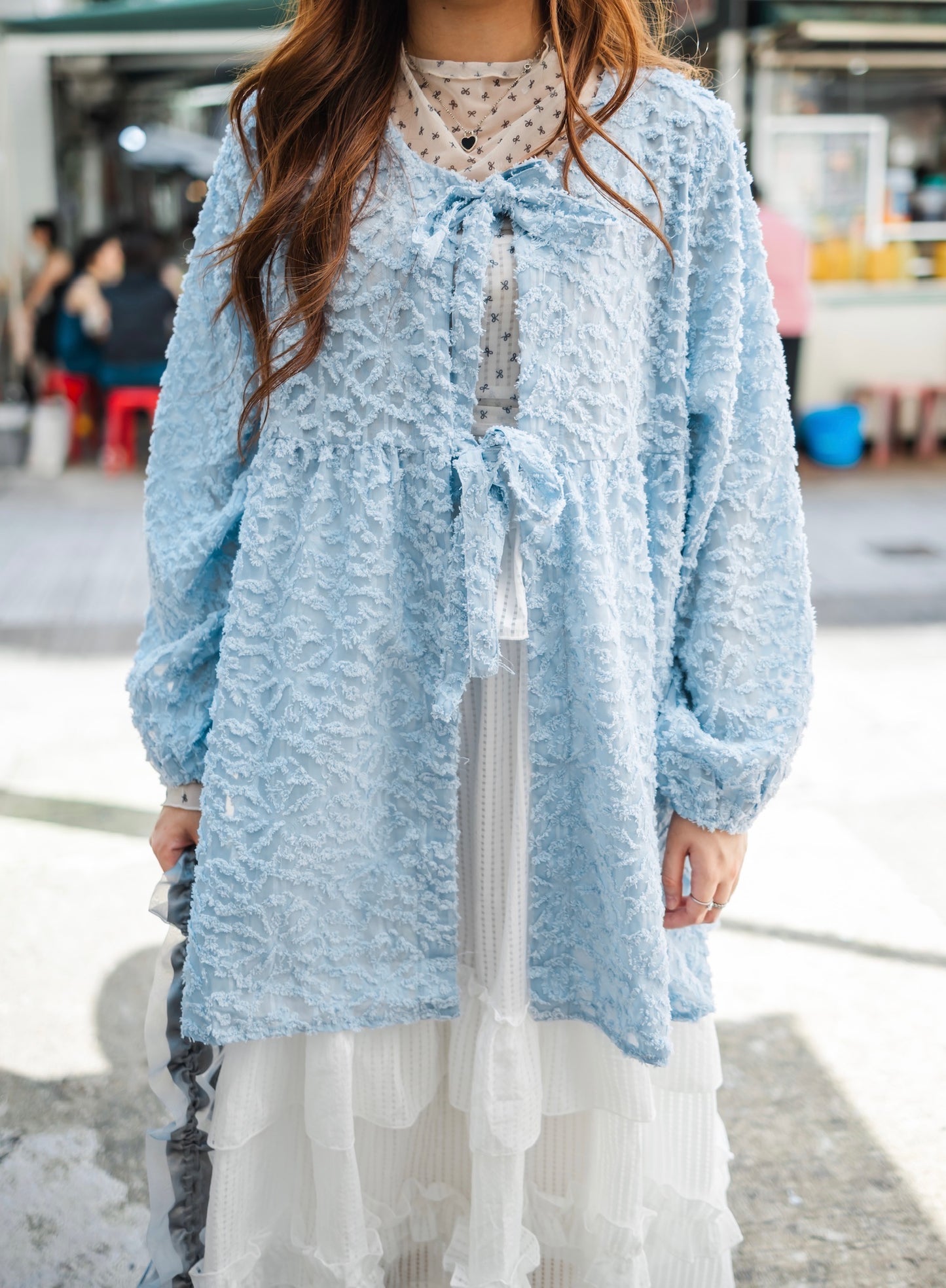 日系熱賣毛粒蝴蝶結罩衫🩵✨