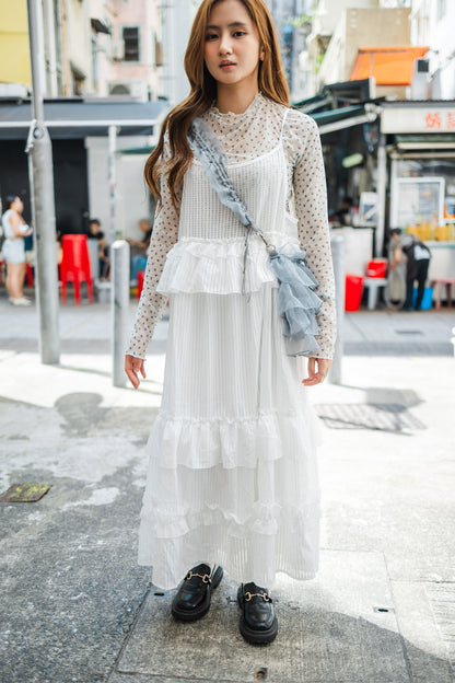 高領蝴蝶結網紗長袖上衣🎀