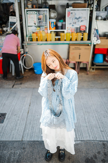 高領蝴蝶結網紗長袖上衣🎀