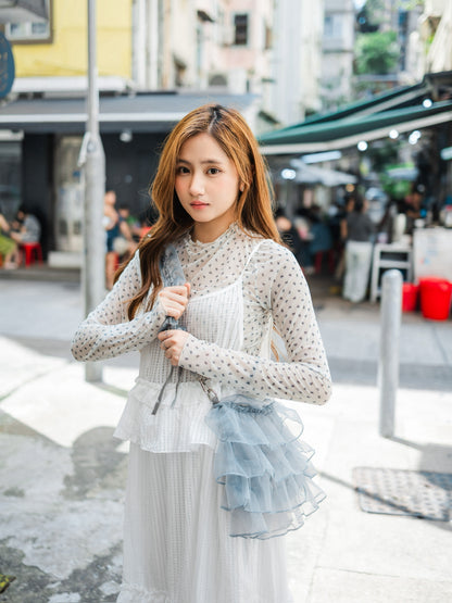 高領蝴蝶結網紗長袖上衣🎀